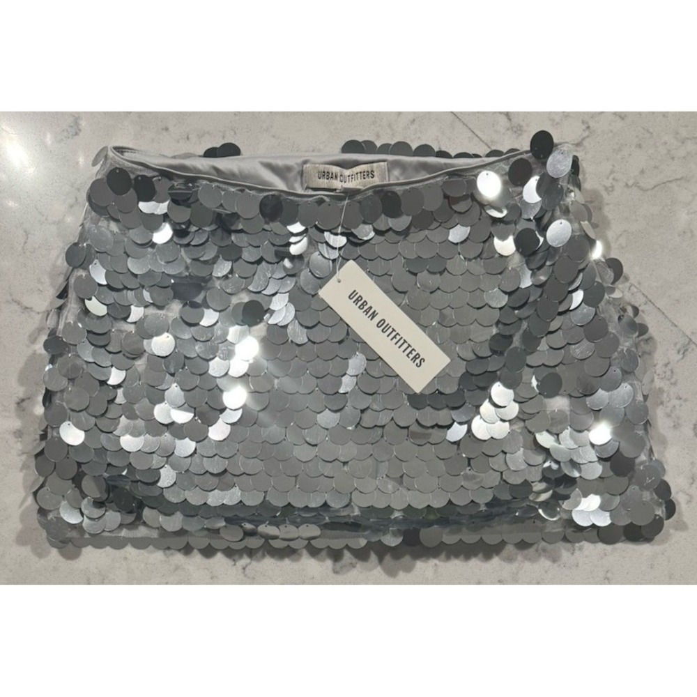 NWT Urban Outfitters Silver Sequin Mini Skirt Womens Small Party Club Disco Y2K